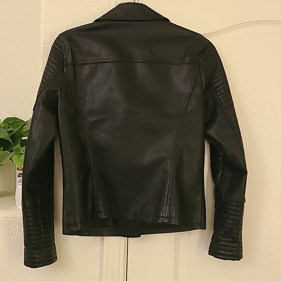 Topshop Faux Leather Bike Moto Jacket Black Size 6 Women's Vegan Silver Hardware - Picture 4 of 7